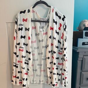Disney White Cardigan with Black and Red Minnie Bow Print
